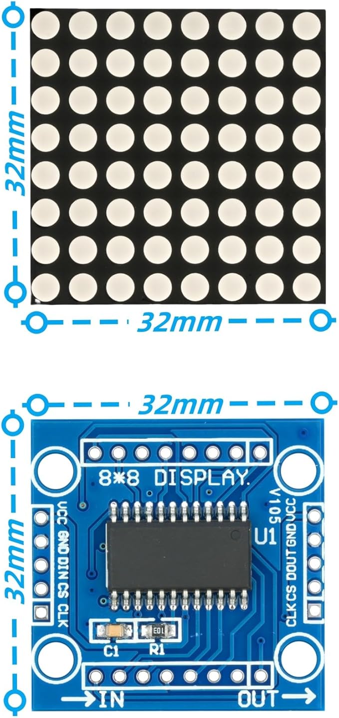 MTDELE 5Pcs MAX7219 5V 8 * 8 Dot Matrix LED Display Module Kit Control Compatible with Arduino Raspberry Pi