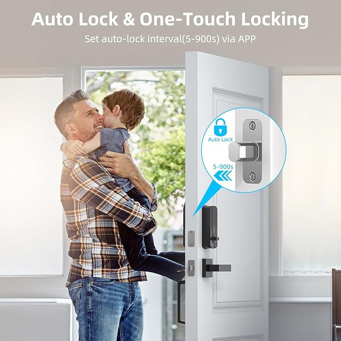Miuedo WiFi Front Door Lock Sets with Handle, Fingerprint Keyless Entry and Smart Keypad with Lever Handles, Electronic Screen+WiFi Gateway, APP Control, Auto-Lock, Voice Control