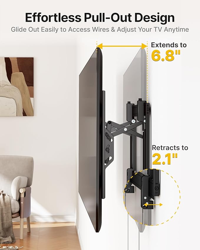 monTEK Heavy Duty Tilting TV Wall Mount Barckt for 37–90" TVs up to 200 lbs – Low Profile, Universal Fit, Tilt & Swivel Adjustment, 6.8" Extension, Fits 16"/18"/24" Studs, Max VESA 600x400mm