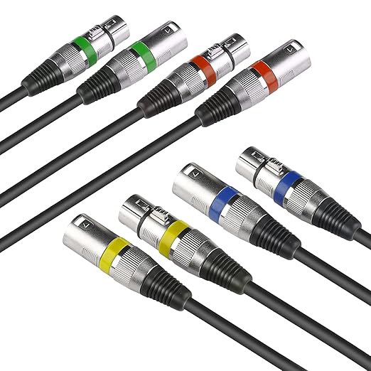 MAD OWL 4 Pack 15ft DMX Cables - Male Female XLR Connector for Microphone or Stage Lights