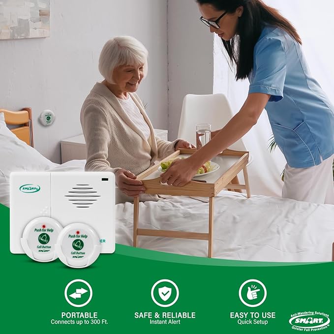 Smart Caregiver Pager System with 2 Call Buttons for Elderly Assistance, Fall Prevention, and Nurse Calling | Wearable Wireless Pager for Patient Help at Home | USA-Based Company and Customer Support