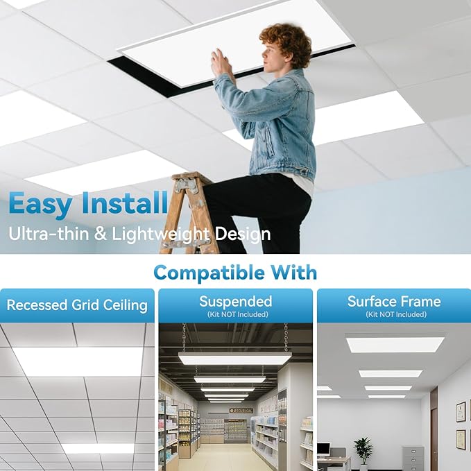 Msbfi 2x4 LED Flat Panel Lights Drop Ceiling Light Fixture 5000K 4000K 3000K Selectable 0-10v Dimmable, 30-40-50W 24x48 LED Light Fixture 100-277V for Office Ceiling Lighting Fixture ETL/DLC 12 Pack