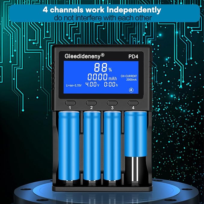 Gleedideneny 18650 Battery Charger,Universal Charger LCD Display for Rechargeable 3.7V 3.8V 3.2V 26650 20700 18650 18350 17670 17500 16340(RCR123) 14500 1.2V AA AAA SC C Size Batteries