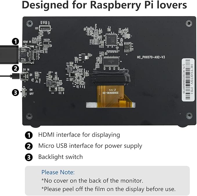 HAMTYSAN Raspberry Pi Screen 7 Inch HDMI Monitor 800x480 LCD Screen Display Mini Small Monitor for Raspberry Pi 4/3/2/Zero/B/B+ Win11/10/8/7 (Non-Touch), Driver Free