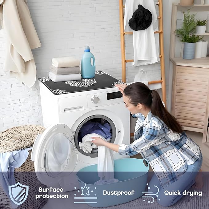 Teenyyou 1 Pcs 26" x 18" Dryer Top Protector Mat, Washer and Dryer Topper, Non Slip Waterproof Machine Cover Dust Proof Quick Drying Topper Pad for Laundry and Kitchen (Mandala)