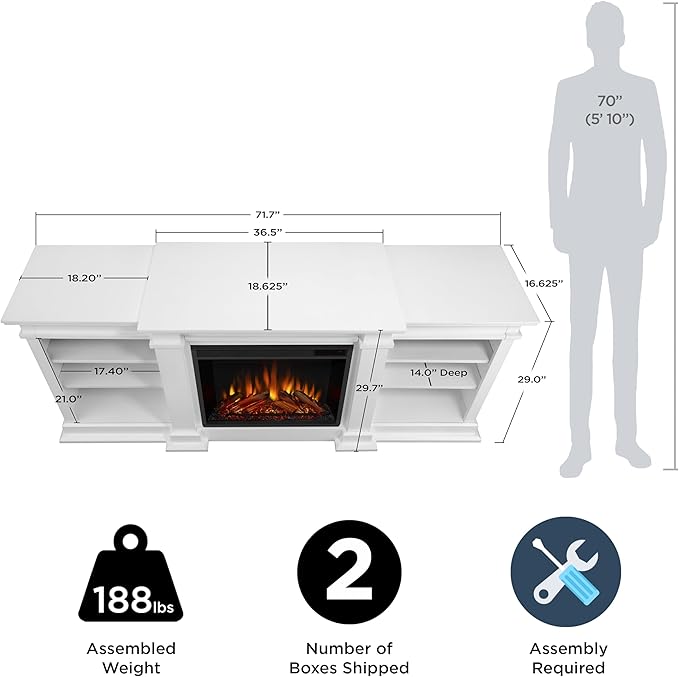 Real Flame Fresno 72" TV Stand with Electric Fireplace in White, Entertainment Center with Electric Fireplace, Living Room TV Stand with Fireplace, fits up to 70" TV