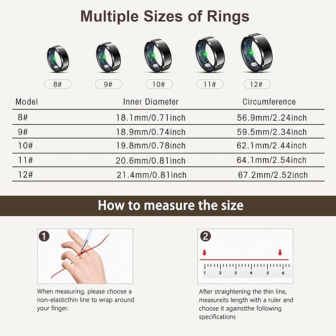 RIFESI Smart Ring for Women Men, Fashion Minimalist Fitness Ring & Sleep Tracker Ring with Heart Rate, Blood Pressure,5ATM Waterproof Health Ring,Gifts for Women Men Gift,No Subscription (10,Black)