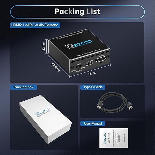 4K@120Hz HDMI 2.1 eARC Audio Extractor 1 in 1 Out Support VRR ALLM HDCP2.3 ARC eARC HDR CEC SPDlF Optical Audio Out Digital EDID for PS5 Xbox NVIDIA AMD
