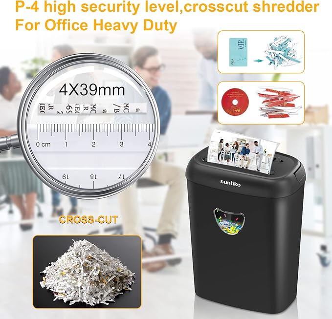 Suntiko 14 Sheet Cross Cut Paper Shredder for Home Office Use with P-4 High Security and 6.6 Gallon Bin for Credit Cards CDs or Staples ETL Certified Black