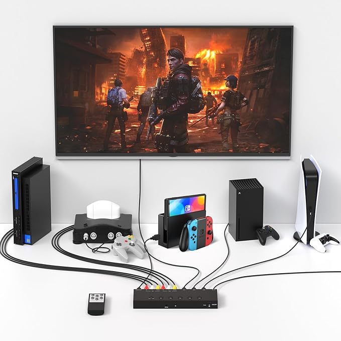 ZUZONG 2 AV to HDMI Converter + 3 HDMI2.0 Switcher(2 in 1) 2 Way RCA Composite to HDMI Adapter Support 4:3/16:9 Switching for N64 NGC WII Xbox PS2/3/4/5 DVD Xbox Series/ONE Switch/OLED