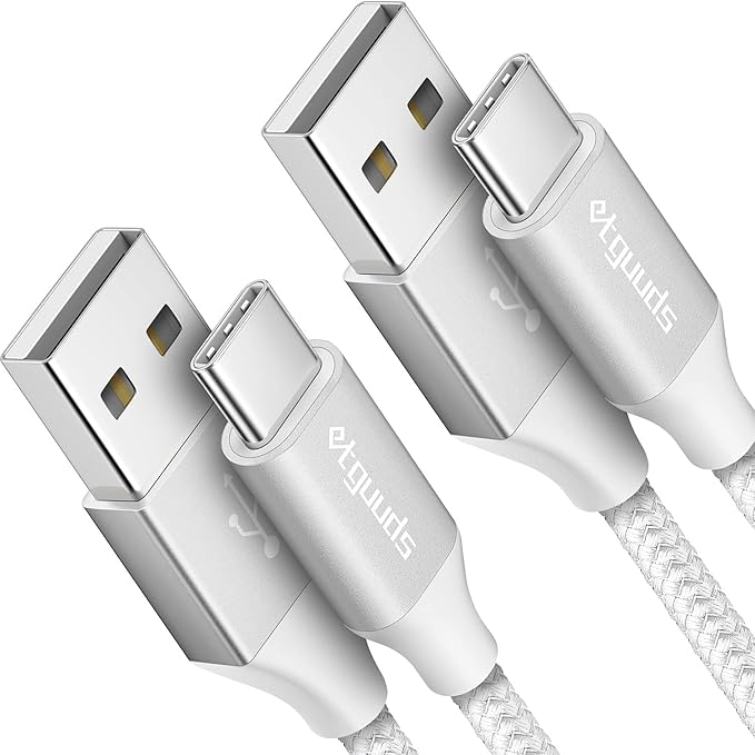etguuds USB A to USB C Cable 4ft, 2-Pack, 3A Fast Charging Type C Charger Cord for iPhone 17 16 15 Pro Max 16e 17 Air, Samsung Galaxy S25 S24 S23 S22 S21 S20 A17 A16 A56 A55 Flip Fold, White