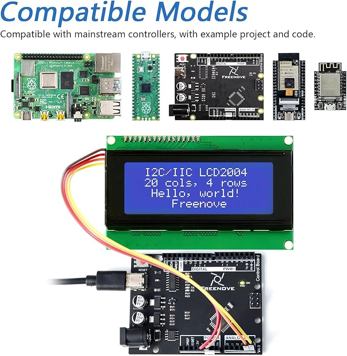 Freenove I2C IIC LCD 2004 Module (2 Pack), TWI Serial 20x4 Display, Compatible with Arduino Raspberry Pi Pico ESP32 ESP8266