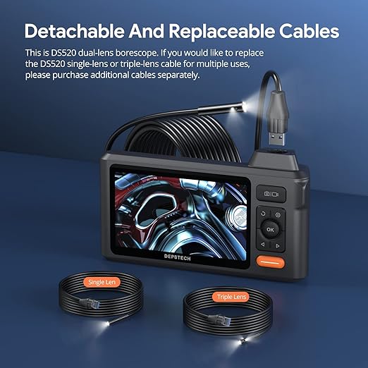 DEPSTECH Industrial Borescope Tool & 5" IPS Screen, 1080P Dual Lens Endoscope Camera with Lights, Split Screen, IP67 Waterproof Sewer Inspection Camera, 16.5ft Semi-Rigid Snake Cable, Mechanic Gadget
