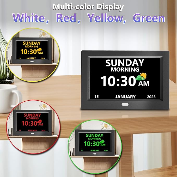 MRCHYDZ 10 Inch Clock with Day and Date for Elderly Large Display Digital Clocks 12 Alarm 3 Display Modes Large Font Alzheimer's Clock Alarm Clocks for Seniors Auto DST 10in Black