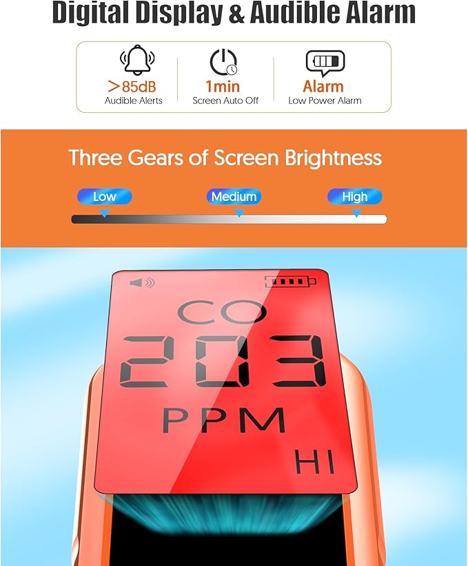 Carbon Monoxide Detectors, Portable CO Detector Battery Powered, Handheld Carbon Monoxide Monitor Alarm Detector with LCD Display for Home/Outdoor/Travel