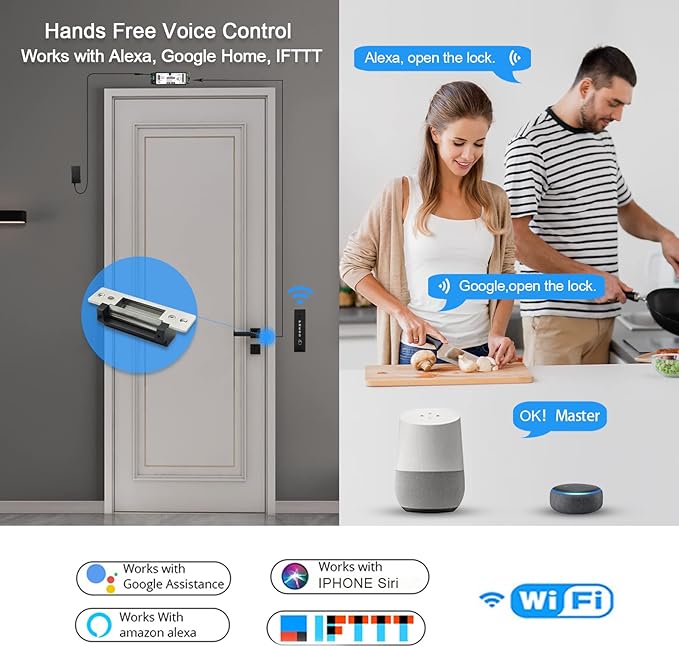 2.4GHz WiFi Access Control 400lb Holding Force Electic Magnetic Door Lock System Kit with Remote and Smartphone app Control, paired with Wireless Slim Push Switch (Electric Strike Lock kit)