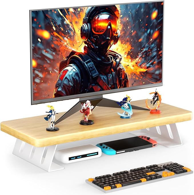 NestNeat Monitor Stand - 24 Inch Wood Monitor Stand Riser, 220 Pounds Load Capacity Desk Monitor Riser for Laptop/PC/Printer, Desktop Stands Organizer for Home Office