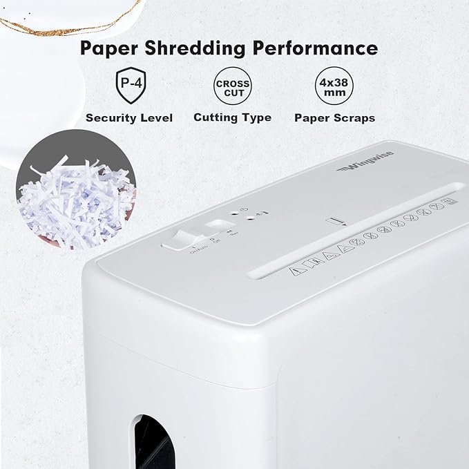 Low Noise 40dB Paper Shredder for Home, 10-Sheet Cross Cut, CD/Credit Card Shredder, 2.6 Gallons Wastebasket, P-4 High Security, White
