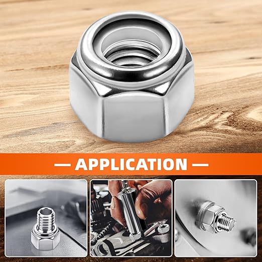 MewuDecor #10 32 Nylon Insert Hex Lock Nuts Locknuts, 304 Stainless Steel 18-8, Bright Finish, 100 PCS