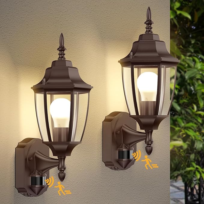 Lamomo Outdoor Wall Sconce, Dusk to Dawn Motion Sensor Bronze Outdoor Light Fixture Wall Mounted, Exterior Aluminum Waterproof Porch Lights for Patio Front Door Garage (1 Pack)
