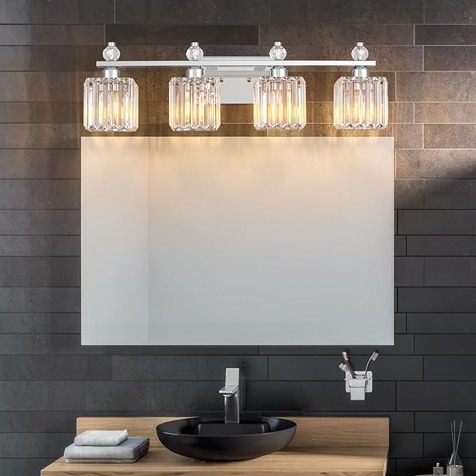 FDPBY Vanity Lights 4-Light Modern Crystal Vanity Light Chrome Bathroom Light Fixtures Over Mirror Crystal Bathroom Vanity Lighting Fixtures
