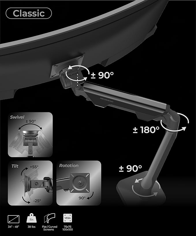 Modernsolid Heavy Duty Monitor Arm Desk Mount for 34-49 Inch Ultrawide Curved Monitors, Supports 14-38 lbs, Gas Spring Ergonomic Full Motion with Cable Management, Red Dot Design Awarded, White