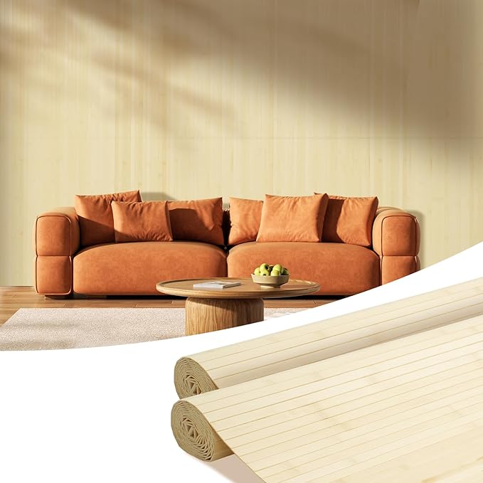 OUZUGIE 2 Pack 96x48 Inch Natural Bamboo Wall Panel – Raw Pole Wrap Paneling for Walls, Ceilings, Cabinets, Furniture – Ideal for Bedroom, Living Room & Office DIY Decor