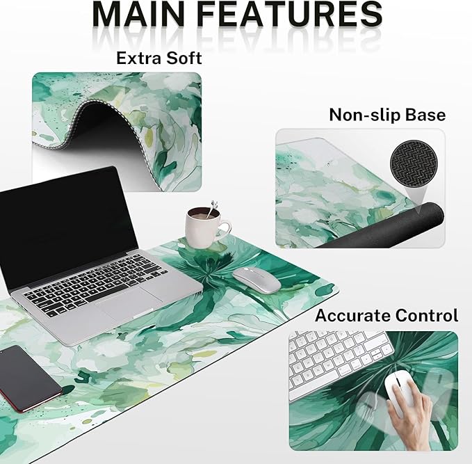 Britimes Colorful Floral Keyboard Mouse Pad Set Flower Green Summer 4in1 Large Mousepad+Keyboard Wrist Rest+Mouse Wrist Rest+Coaster Ergonomic Design for Home Office Computer 35.4x15.7 inches