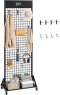 CHOEZON Grid Wall Panel, 2’ x 5.7’ Ft Floor Standing Gridwall Display Rack, Retail Display Stand, with 4 S-Shaped Hooks and 4 Garment Hooks, for Entryway, Study, Kitchen, Outdoors, Black TCJ27BB