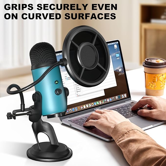 Microphone Pop Filter,Aokeo Mic Mask Shield,Three-layer Wind Pop Screen With Flexible 360° Gooseneck Clip Stabilizing Arm For All Microphone