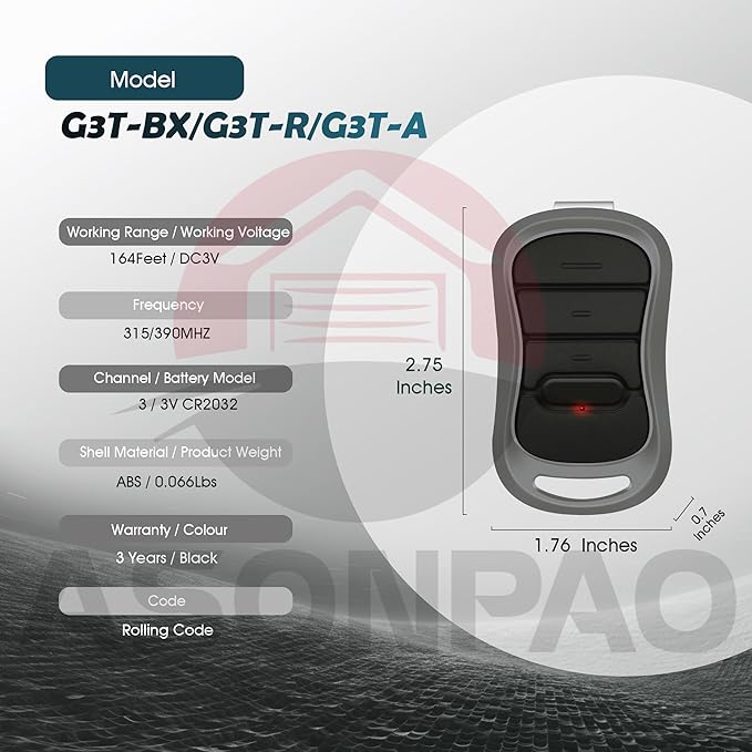 2 for Genie Garage Door Opener Remote G3T-R G3T-A G3T-BX Intellicode【10-Years-Warranty】
