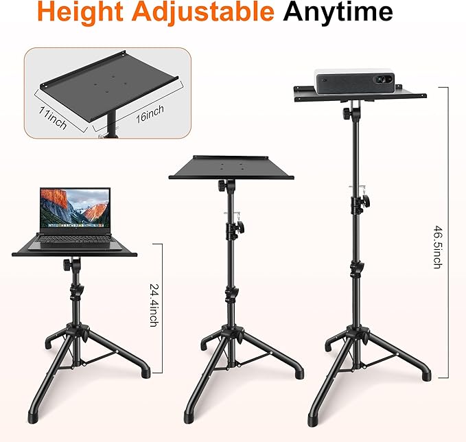 GrowDaily Projector Stand,Projector Laptop Stand Tripod Laptop Tripod Stand Height 24.4" To 46" Laptop Floor Stand For Dj Equipment, Outdoor Movies, Office, Home, Stage Or Studio (Black)