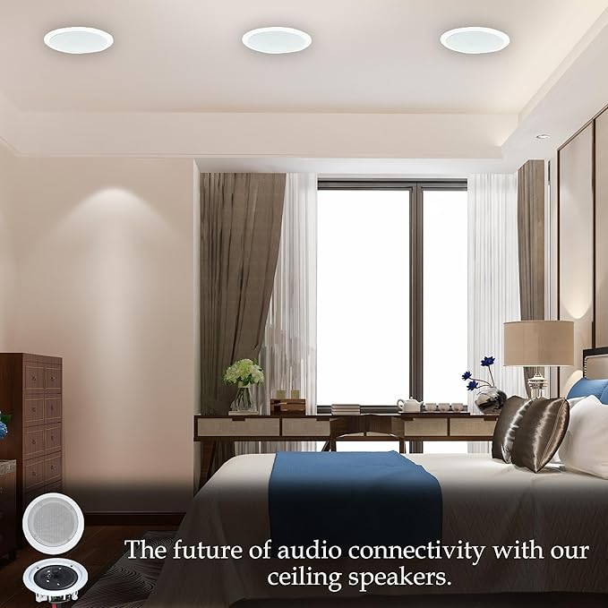Home Stereo System Kit – 7.2 Channel 2500 W Bluetooth Amplifier w/ 4 Qty of 8” Framed Ceiling Speakers 300 W Each, Mic, 200 ft Speaker Wire & Remote Ideal for Home, Office, Restaurant by Vaiyer