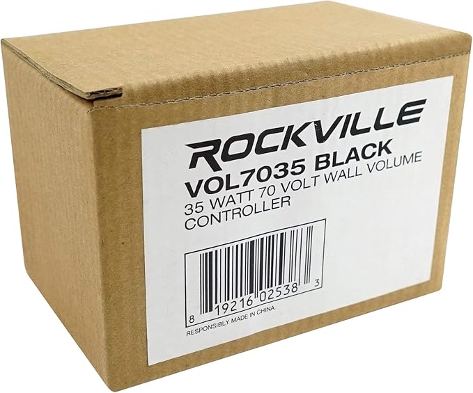 Rockville VOL7035 Black 35W 70V Wall Volume Control Zone Controller, 11-Step Attenuation, 1-Gang Black Finish, Durable Design for Commercial Audio Systems