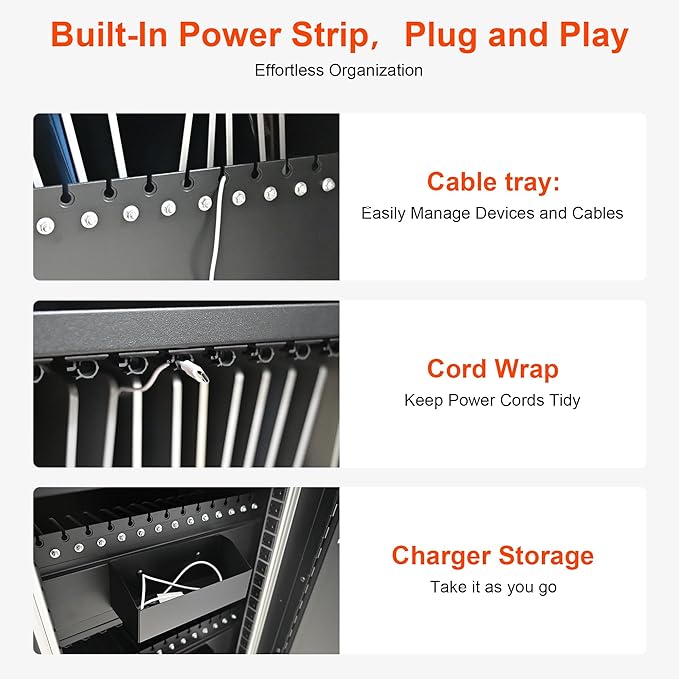Aokleo Laptop Charging Cart,45 Devices Tablet Storage Carts for pad Up to 16.3" Screen Size, Classroom Computer Mobile Charging Station for Pads, Chromebooks,Laptops, Security Storage(45 Bay-Black)