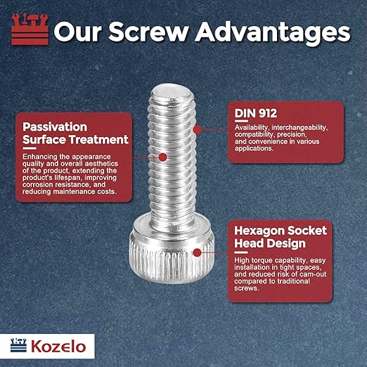 Kozelo 100pcs Socket Head Cap Screws - [M4-0.7 x 12mm] 304 Stainless Steel Allen Socket Drive for Electrical Motor 3D Printing Fan Engine Replacement Use, Silver