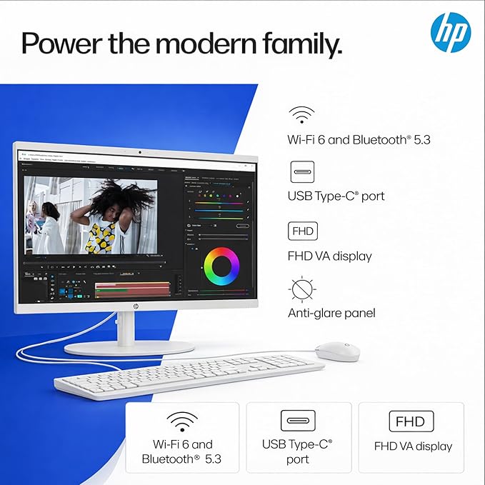 HP 2025 22" FHD All-in-One Desktop Computer • The New Version for Everyday Use • Latest 13th Gen Intel Quad-Core CPU • 32GB DDR5 • 128GB Storage • HDMI • Type-C • Wi-Fi • HD Webcam • Win11 • White