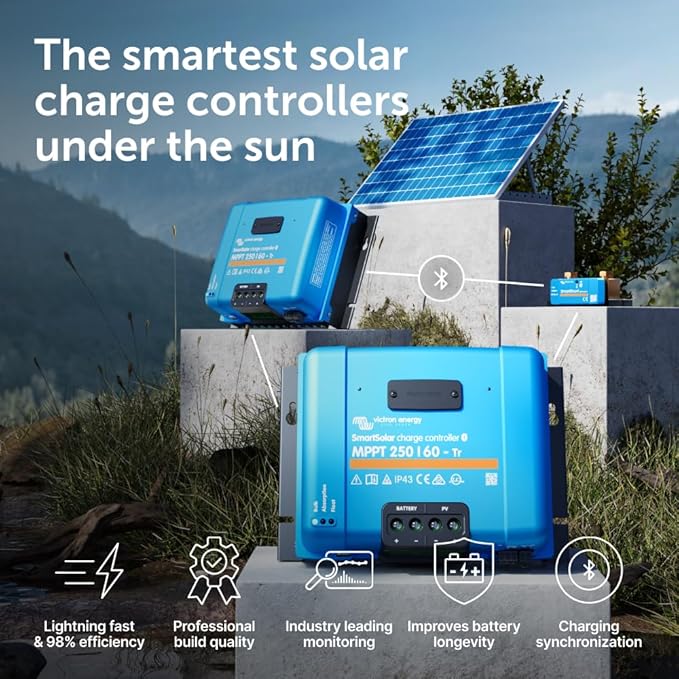 Victron Energy SmartSolar MPPT Tr Solar Charge Controller (Bluetooth) - Charge Controllers for Solar Panels - 250V, 60 amp, 12/24/36/48-Volt