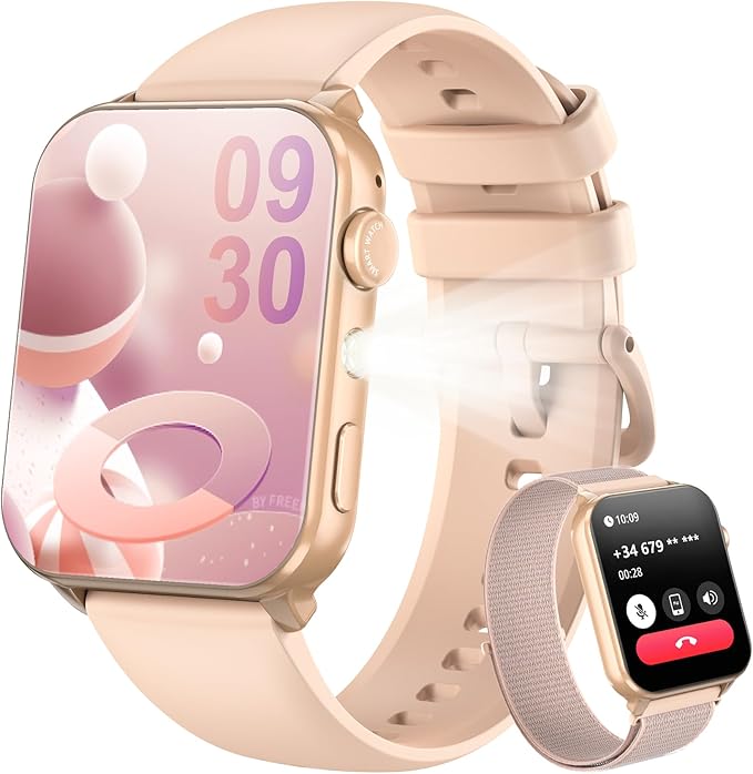 Blackview Smart Watch for Women,1.91" HD Touchscreen Fitness Watch with Flashlight, Bluetooth Notifications/Make Calls, Heart Rate/Sleep Monitor/2 Straps, Fitness Watch for Android/iPhone