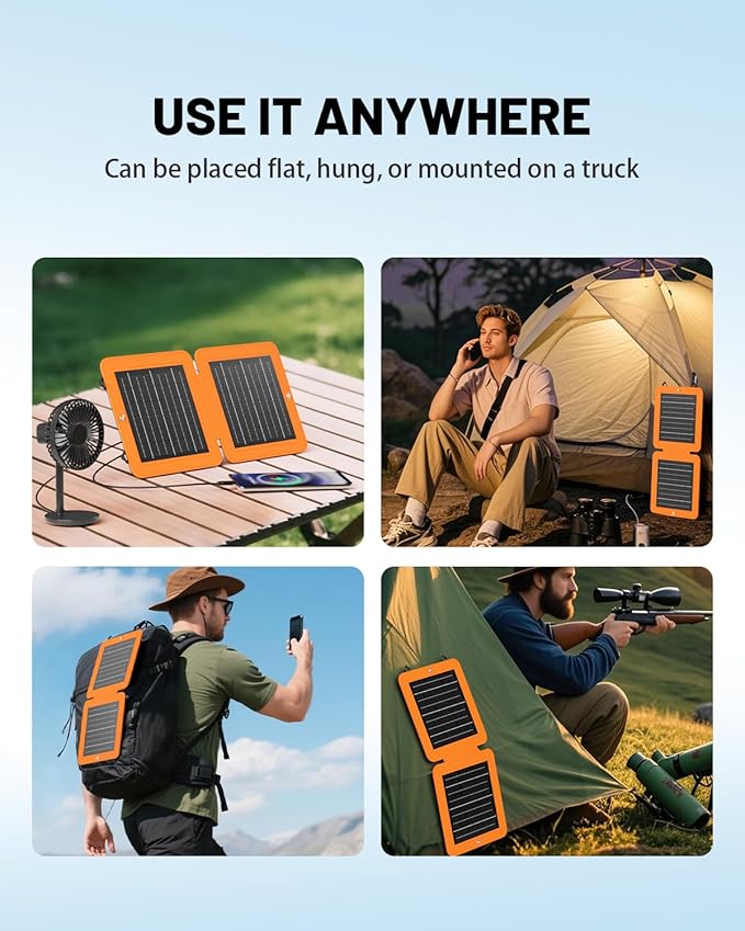 SOLUPUP Solar Panels, 10W Small Solar Charger with 5V USB-A and USB-C Fast Charging IPX5 Waterproof Foldable Portable Solar Panel for Camping, Hiking Compatible with iPhone, iPad, Power Banks