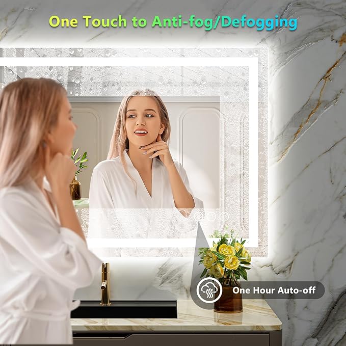 YEELAIT 51x40 Inch RGB LED Bathroom Mirror Front Light and RGB Backlit Lighted Vanity Mirror for Bathroom Wall Mounted Dimmable Anti Fog Memory Shatter-Proof IP54 Waterproof Horizontal/Vertical