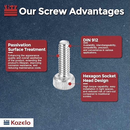 Kozelo 50pcs Socket Head Cap Screws - [M1.6-0.35 x 6mm] 304 Stainless Steel Allen Socket Drive for Electrical Motor 3D Printing Fan Engine Replacement Use, Silver