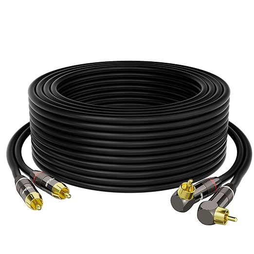 RCA Cable 3 FT, 90 Degree Right Angle 2RCA to 2RCA Stereo Audio Cable, Zinc Alloy Shell, Gold-Plated Plug, 2 RCA Audio Cord, for Home Theater, Subwoofer, HDTV, Amplifier, Hi-Fi System, Car, Speaker