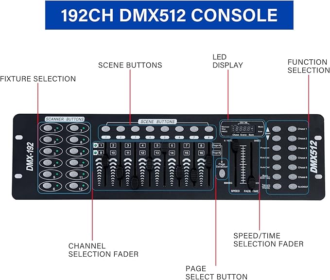 TCFUNDY DMX 512 Controller, 192 Channel DMX Light Controller Stage Lighting Console for Party DJ Disco Lights Show Night Club