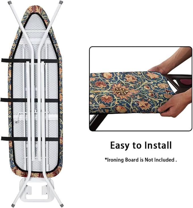 ZCFYGDX Vintage Flower Print 18 x 58 Ironing Board Covers Nylon Buckle Straps Fasteners & Elastic Edge Stain Resistant Breathable,Suitable for Multi-Size Iron Board Relaxing Ironing Experience