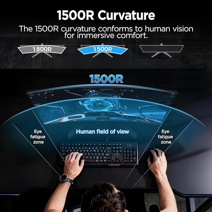 KOORUI 32 inch Curved Gaming Monitor, QHD (2560 x 1440) 2K 170Hz 144Hz Monitor, 1ms 1500R Display, 90% DCI-P3, Adaptive Sync, Tilt Adjustable, VESA Compatible, DisplayPort HDMI, Black