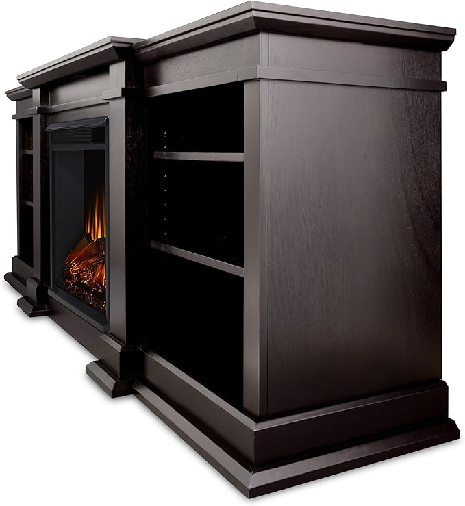Real Flame Fresno 72" TV Stand with Electric Fireplace Dark Walnut, Entertainment Center with Electric Fireplace, Living Room TV Stand with Fireplace, fits up to 70" TV