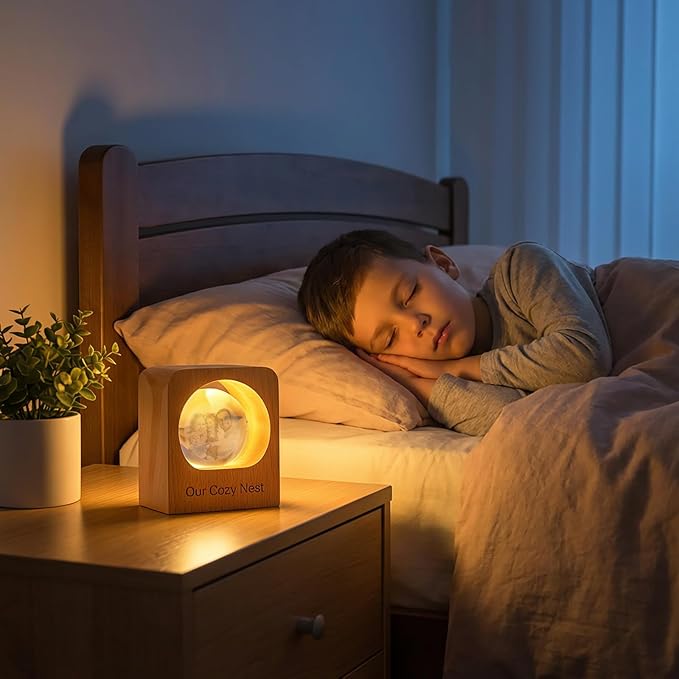 Yijhpbc Custom 3D Crystal Photo Night Light Personalized Photo Crystal Ball Engraved Picture Lamp with Wood Base Memorial Gift for Pets Family Couple Birthday Valentine's Day (Style 3)