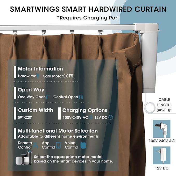SmartWings Automatic Curtain Opener with Drapery, Motorized Vertical Blinds with Remote, Electric Closet Doors Sliding Panels Compatible with Alexa Google Homekit, 93% Blackout Brown Orange