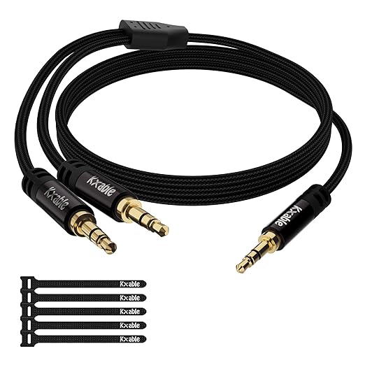 Kxable 1/8 Inch TRS Stereo Y Splitter Cable 6FT, 3.5mm Male to 2-Male Y-Splitter Stereo Audio Cable, for Cell Phone PC Laptop, Speaker, Headphones, Suitable for Switching or Two Sets of Speakers